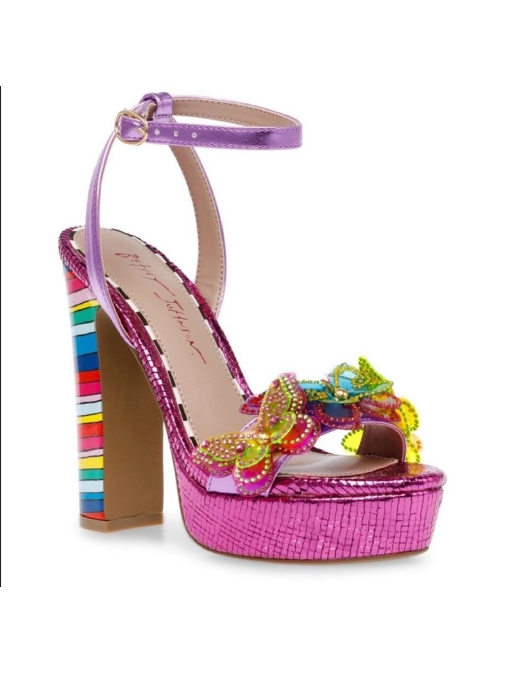 Betsy Johnson Noemi Magenta Metallic Pink Butterfly Embellished Platform Sandal